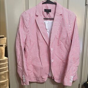 Talbots 4 Petite Pink and White Striped Cotton Blazer NWT